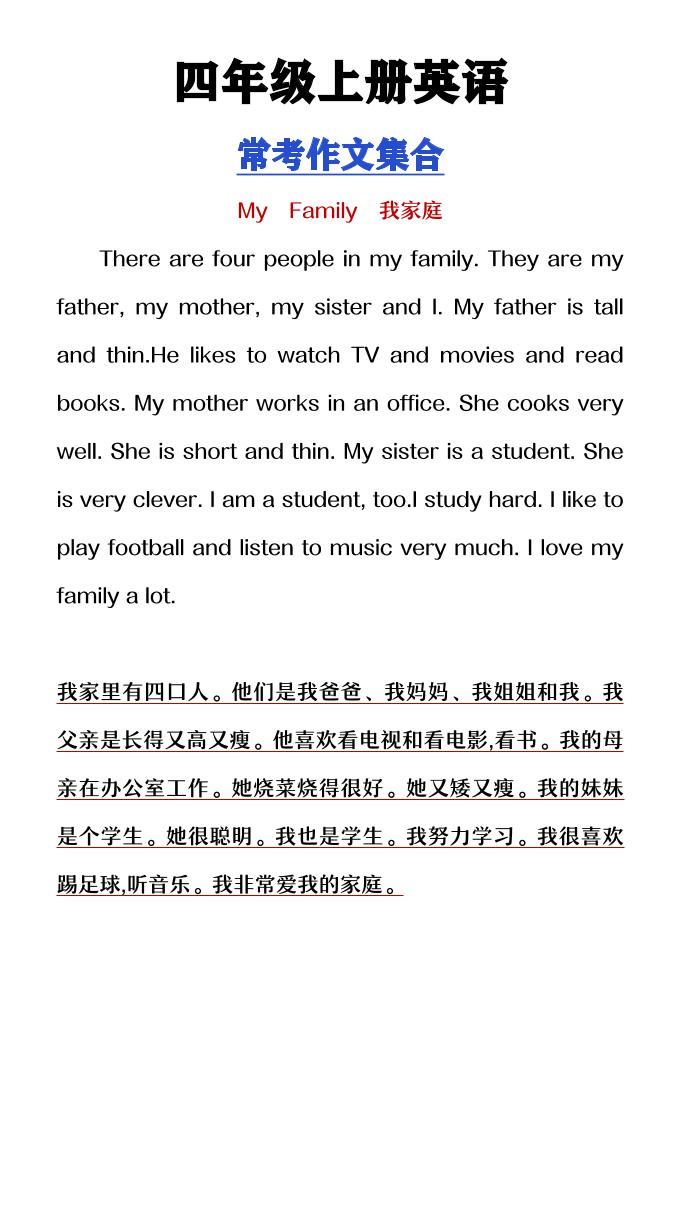 【2025秋新版】四年级上册英语常考作文合集-青禾学社