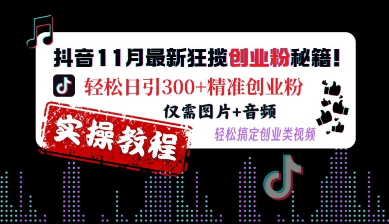 抖音11月最新狂揽创业粉秘籍,轻松日引300+精准创业粉,仅需图片+音频,轻松搞定创业类视频-青禾学社