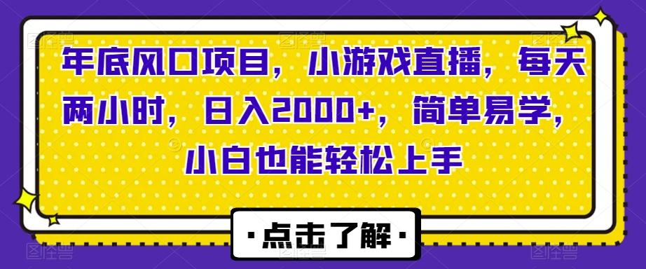 年底风口项目,小游戏直播,每天两小时,日入2000+,简单易学,小白也能轻松上手-青禾学社