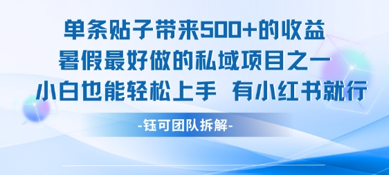 单条贴子带来5张的收益,暑假最好做的私域项目之一,小白也能轻松上手,有小红书就行-青禾学社
