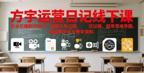 方宇运营日记线下课,包含剪辑制作技巧、拍摄引导过程、起号思维导图、选题等多个教学资料-青禾学社