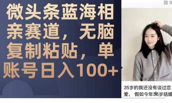 微头条蓝海相亲赛道，无脑复制粘贴，单账号日入100+-青禾学社