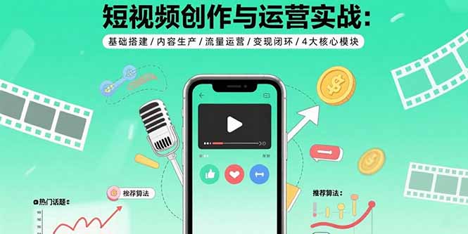 短视频创作与运营实战:基础搭建/内容生产/流量运营/变现闭环/4大核心模块-青禾学社