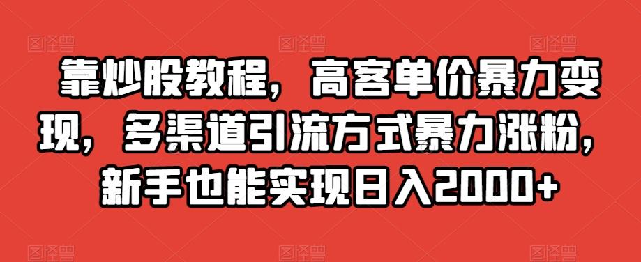 靠炒股教程，高客单价暴力变现，多渠道引流方式暴力涨粉，新手也能实现日入2000+【揭秘】-青禾学社