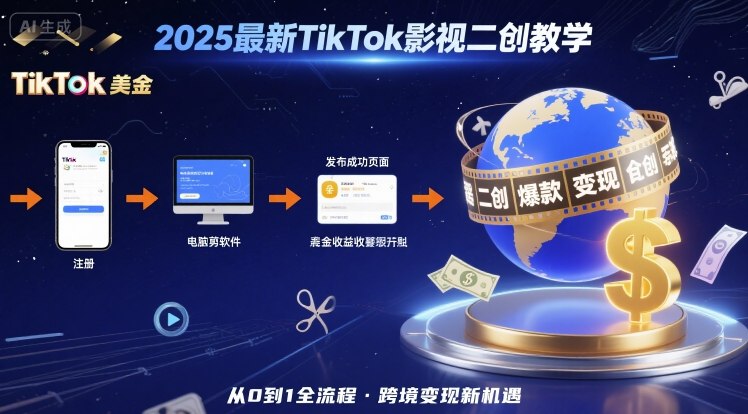 2025年最新TikTok影视二创教学,从注册到发布撸美金全流程,跨境变现新机遇-青禾学社