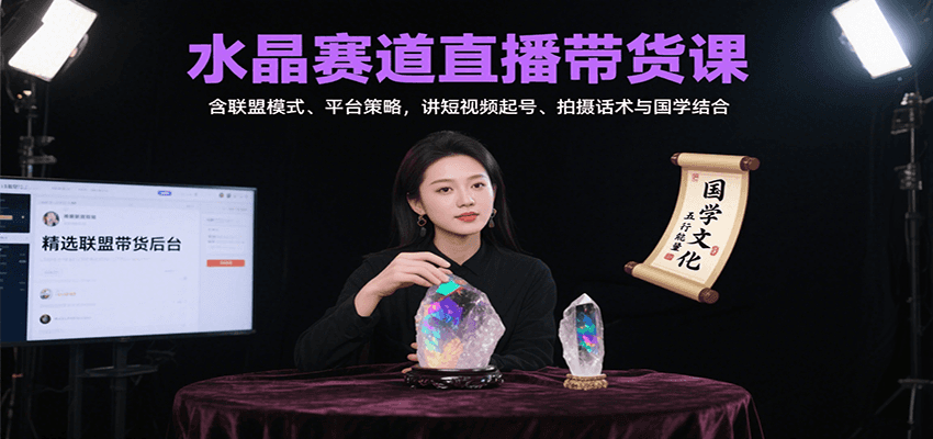 水晶赛道直播带货课:含联盟模式、平台策略,讲短视频起号、拍摄话术与国学结合-青禾学社