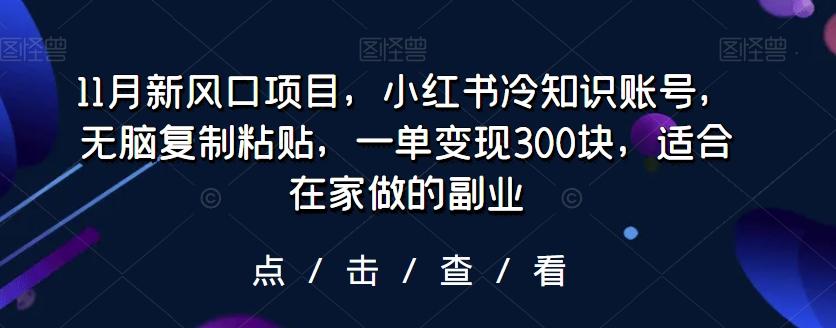 11月新风口项目，小红书冷知识账号，无脑复制粘贴，一单变现300块，适合在家做的副业-青禾学社