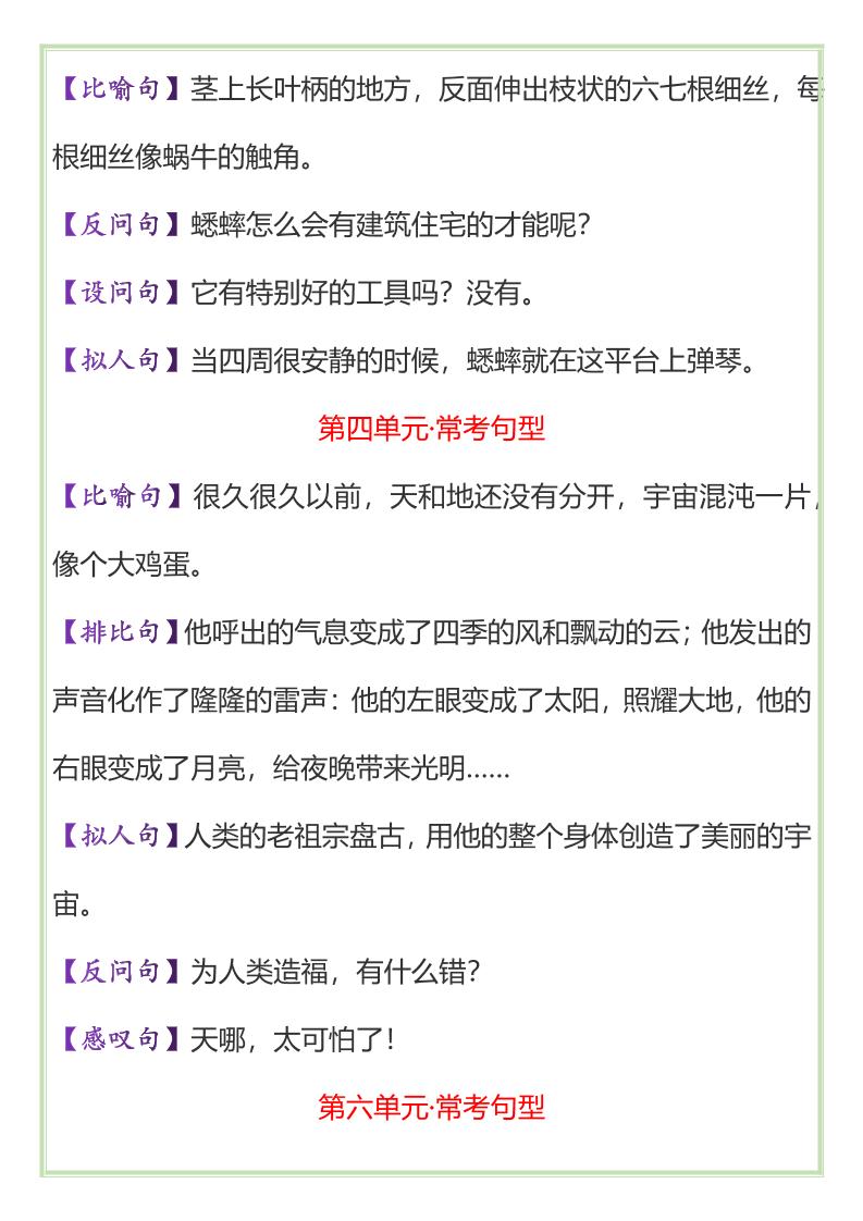 【2025秋新版】四年级上册语文必考课内重点句子+修辞手法-青禾学社