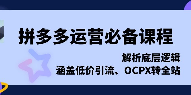 拼多多运营必备课程，解析底层逻辑，涵盖低价引流、OCPX转全站-青禾学社
