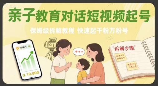 亲子教育对话短视频起号,保姆级拆解教程,快速起千粉万粉号-青禾学社