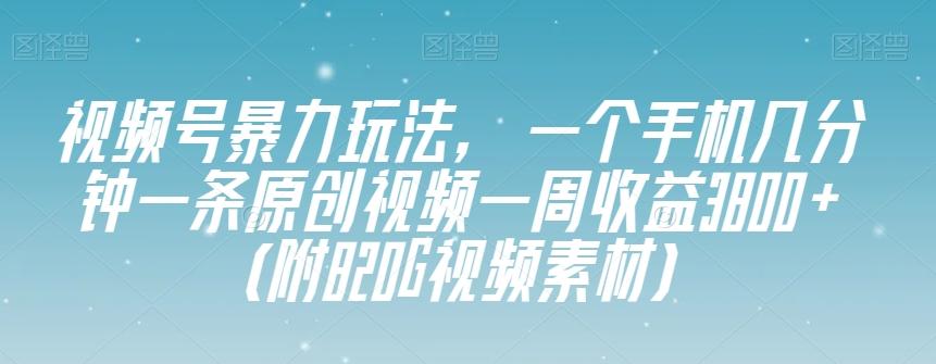 视频号暴力玩法,一个手机几分钟一条原创视频一周收益3800+(附820G视频素材)-青禾学社