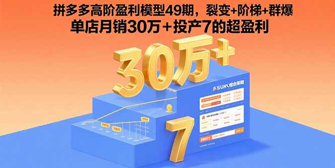 拼多多高阶盈利模型49期，裂变+阶梯+群爆  单店月销30万+投产7的超盈利-青禾学社
