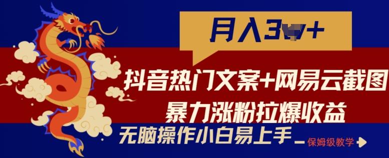 抖音热门文案+网易云截图暴力涨粉拉爆收益玩法,小白无脑操作,简单易上手【揭秘】-青禾学社