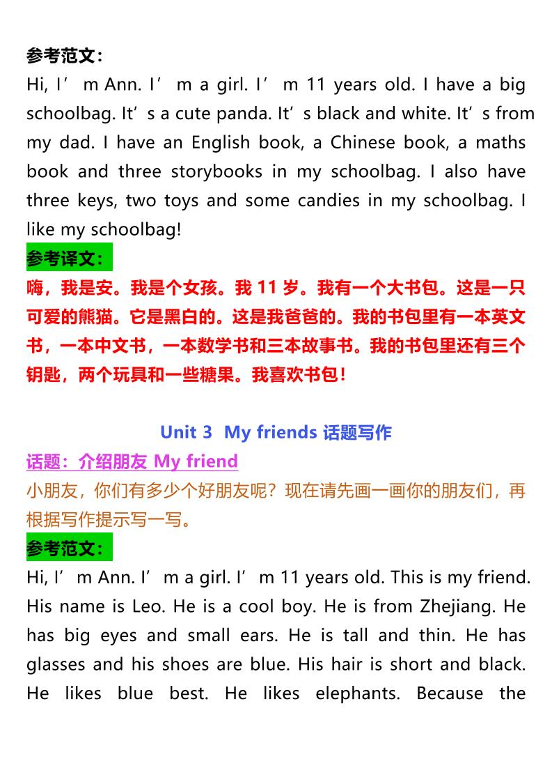 【2025秋新版】四年级上册英语各单元话题优秀作文范文-青禾学社