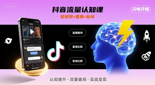 抖音流量认知课,短视频+直播+私域,认知提升,闪电开悟-青禾学社