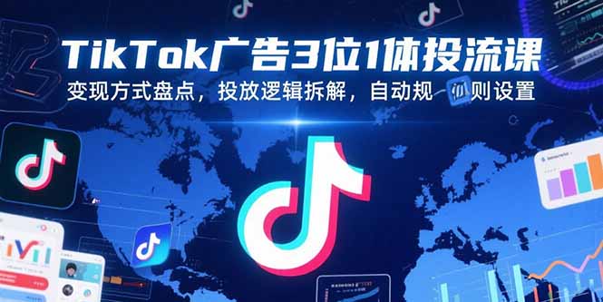 TikTok广告3位1体投流课,变现方式盘点,投放逻辑拆解,自动规则设置-青禾学社