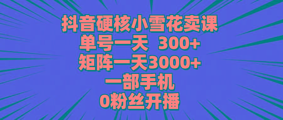 (9551期)抖音硬核小雪花卖课,单号一天300+,矩阵一天3000+,一部手机0粉丝开播-青禾学社