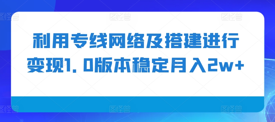 利用专线网络及搭建进行变现1.0版本稳定月入2w+【揭秘】-青禾学社