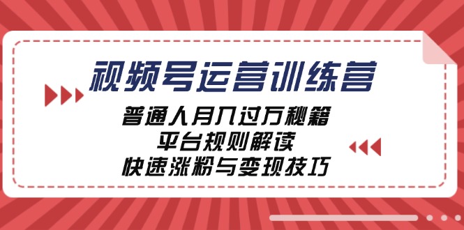 视频号运营训练营：普通人月入过万秘籍，平台规则解读，快速涨粉与变现-青禾学社