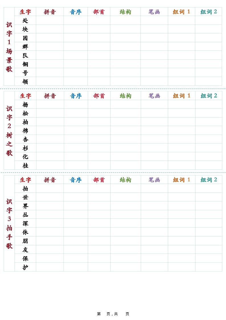 25秋新二上语文生字预习卡（11页）-青禾学社