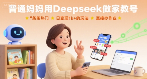 普通妈妈用Deepseek做家教号,条条热门,日变现1k+的玩法,直接抄作业-青禾学社