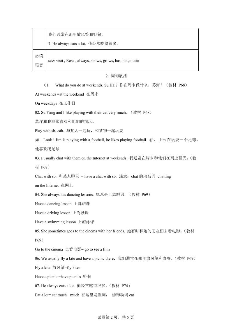 【单元热点难点】译林版（三起）英语五年级上册Unit7Atweekends教材划重点-青禾学社