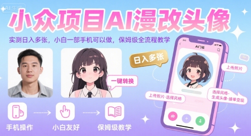 小众项目AI漫改头像,实测日入多张,小白一部手机可以做,保姆级全流程教学-青禾学社