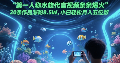 第一人称水族代言视频条条爆火,20条作品涨粉8.5W,小白轻松月入五位数-青禾学社