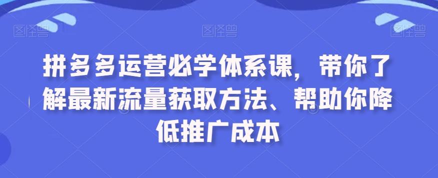 拼多多运营必学体系课,带你了解最新流量获取方法、帮助你降低推广成本-青禾学社