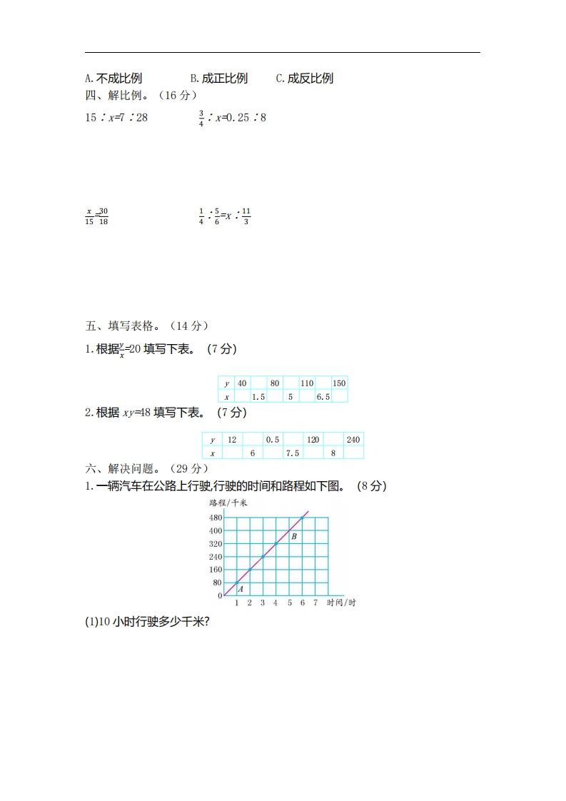六下北师大数学第四单元测试卷-1-青禾学社