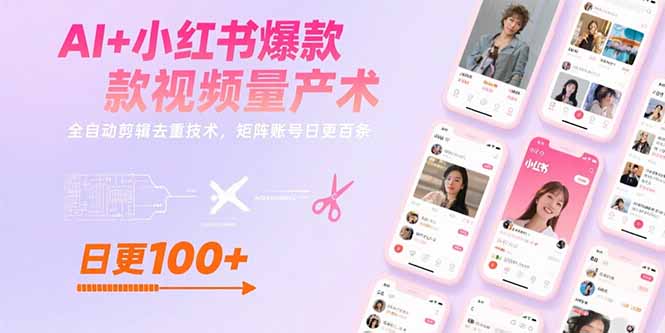 AI+小红书爆款视频量产术:全自动剪辑去重技术,矩阵账号日更百条-青禾学社