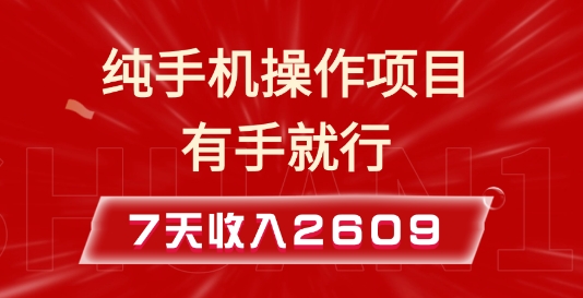 纯手机操作的小项目,有手就能做,7天收入2609+实操教程【揭秘】-青禾学社