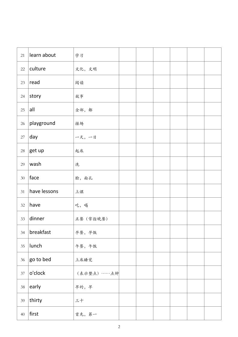 四年级上册译林版英语艾宾浩斯记忆-青禾学社