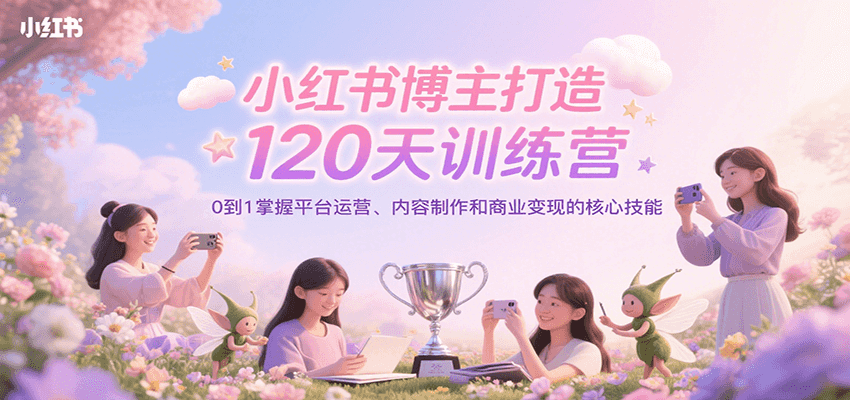 小红书博主打造120天训练营,0到1掌握平台运营、内容制作和商业变现-青禾学社