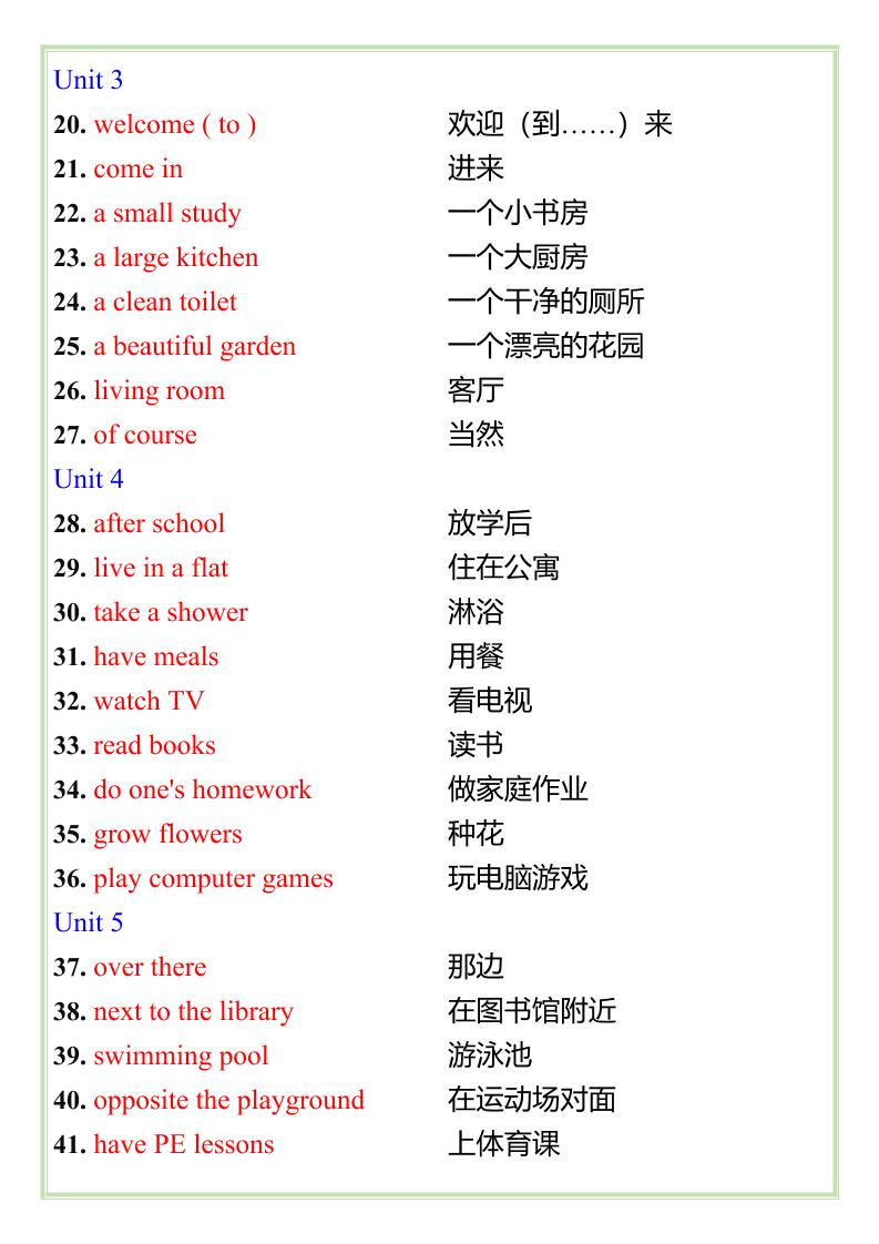 【2025秋新版】四年级上册重点英语短语汇总-青禾学社