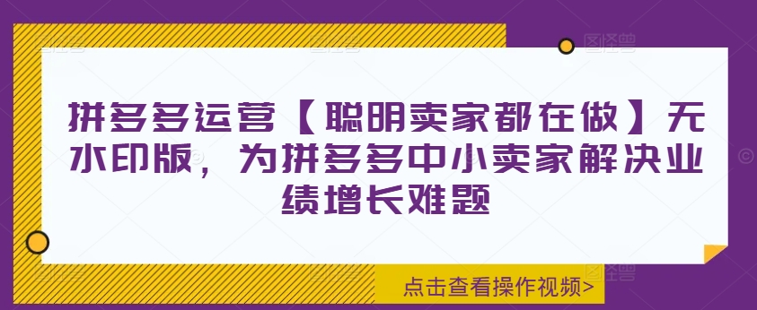 拼多多运营【聪明卖家都在做】无水印版,为拼多多中小卖家解决业绩增长难题-青禾学社