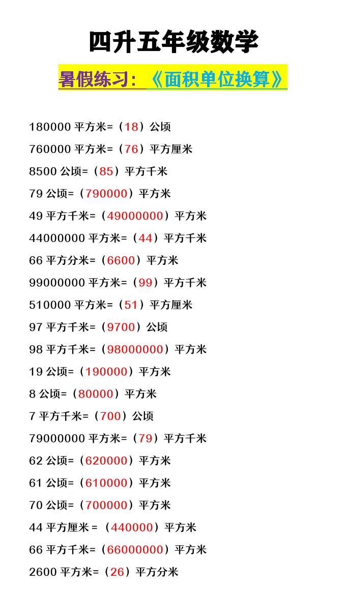 【2025秋新版】四升五年级数学《面积单位换算》-五上数学-青禾学社
