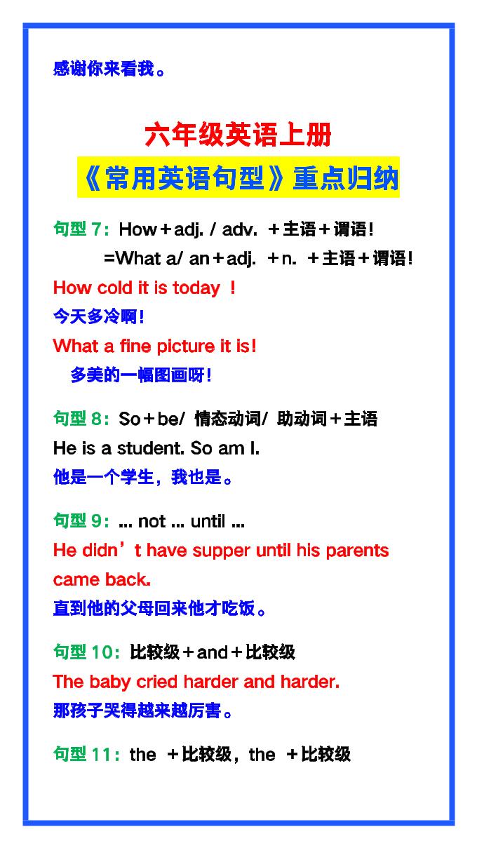 【2025秋新版】六年级英语上册《常用英语句型》重点归纳，提分必备!-青禾学社
