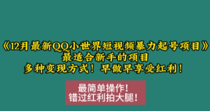 12月最新QQ小世界短视频暴力起号项目,最适合新手的项目,多种变现方式-青禾学社