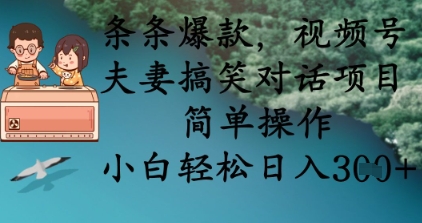 条条爆款,视频号夫妻搞笑对话项目,简单操作,小白轻松日入3张+-青禾学社
