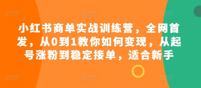 小红书商单实战训练营,全网首发,从0到1教你如何变现,从起号涨粉到稳定接单,适合新手-青禾学社