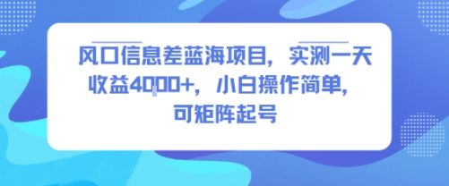 风口信息差蓝海项目,实测一天收益4k+,小白操作简单,可矩阵起号-青禾学社
