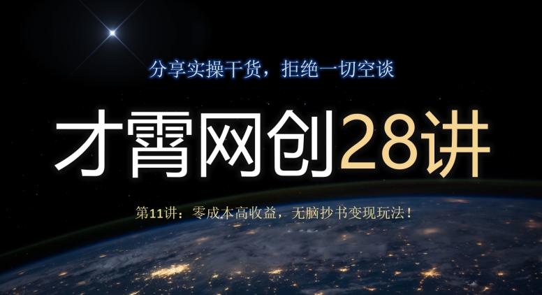才霄网创28讲第11讲：零成本高收益，无脑抄书变现玩法！-青禾学社