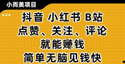 小而美的项目,抖音小红书B站视频点赞、关注、评论就能挣钱,简单无脑立见收益,妥妥的零撸项目【揭秘】-青禾学社