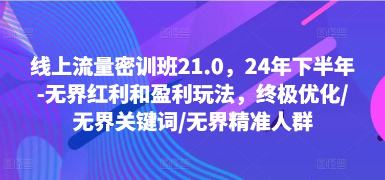 线上流量密训班21.0,24年下半年-无界红利和盈利玩法,终极优化/无界关键词/无界精准人群-青禾学社