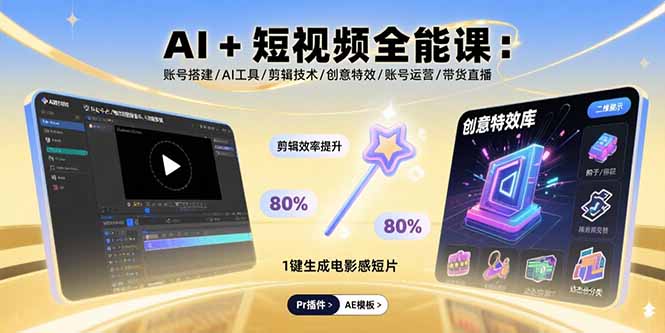 AI+短视频全能课:账号搭建/AI工具/剪辑技术/创意特效/账号运营/带货直播-青禾学社
