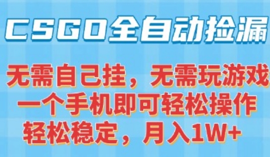 CSGO自动捡漏项目，最新独家玩法，一个手机可操作，新手小白轻松月入1W+，操作简单易上手【揭秘】-青禾学社