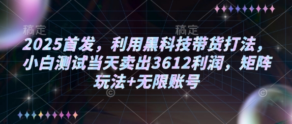 2025首发,利用黑科技带货打法,小白测试当天卖出3612利润,矩阵玩法+无限账号【揭秘】-青禾学社