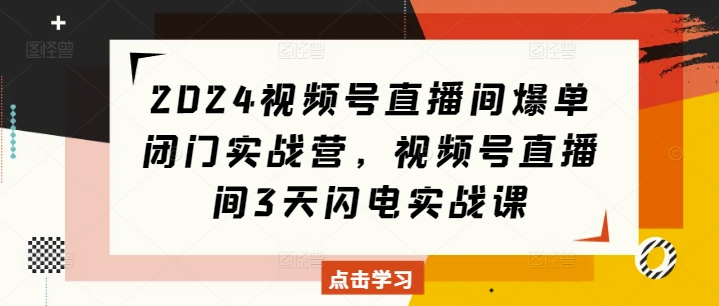 2024视频号直播间爆单闭门实战营,视频号直播间3天闪电实战课-青禾学社