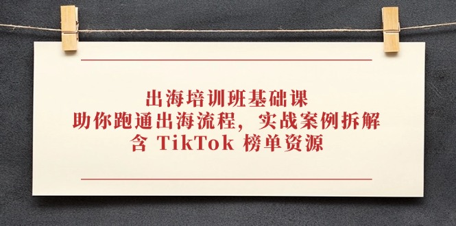 出海培训班基础课,助你跑通出海流程,实战案例拆解,含 TikTok 榜单资源-青禾学社